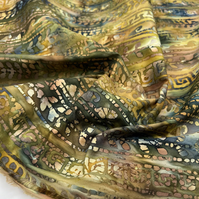 Batik Driftwood Brown Green Cotton Hand Printed Abstract Woven Dress Fabric CU