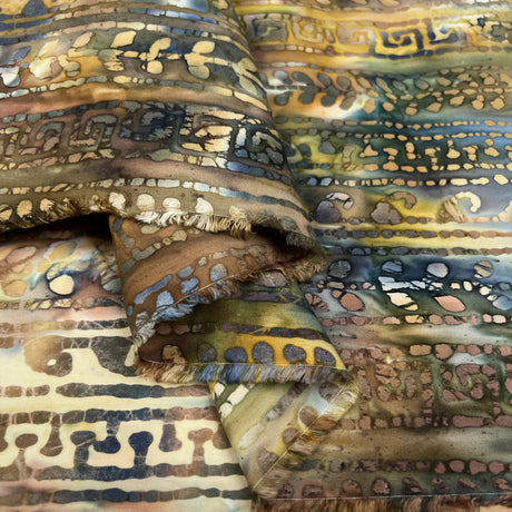 Batik Driftwood Brown Green Cotton Hand Printed Abstract Woven Dress Fabric Fold