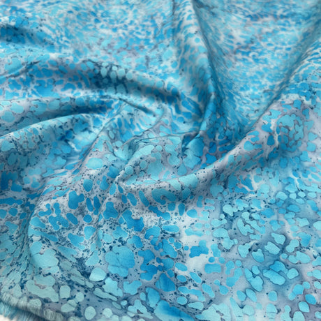 Batik Lagoon Blue Cotton Hand Printed Abstract Woven Dress Fabric CU