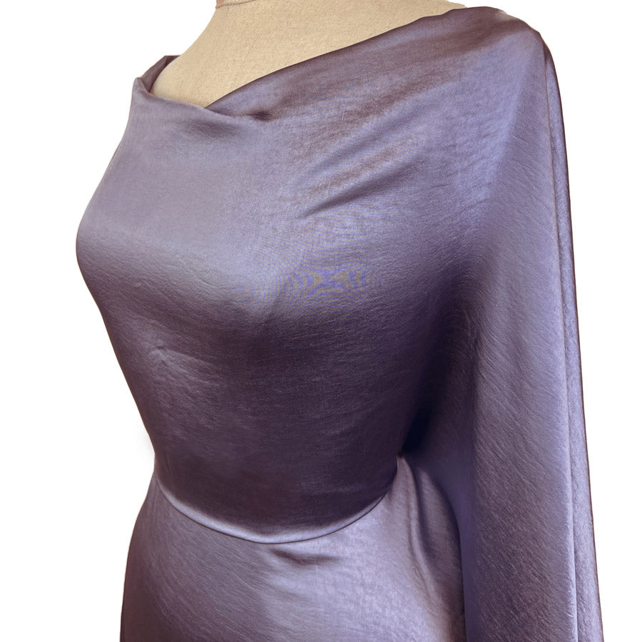 Bella Satin Stretch Lavender Polyester Elastane Smooth Dressmaking Fabric Side