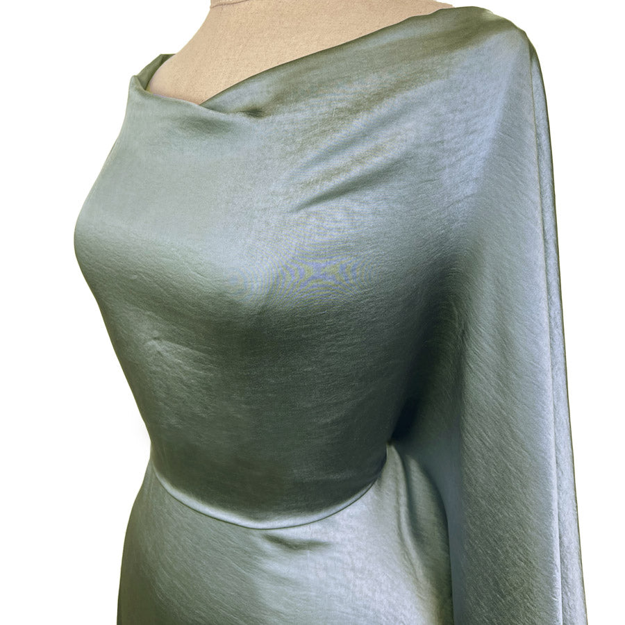 Bella Satin Stretch Mint Polyester Elastane Smooth Dressmaking Fabric Side