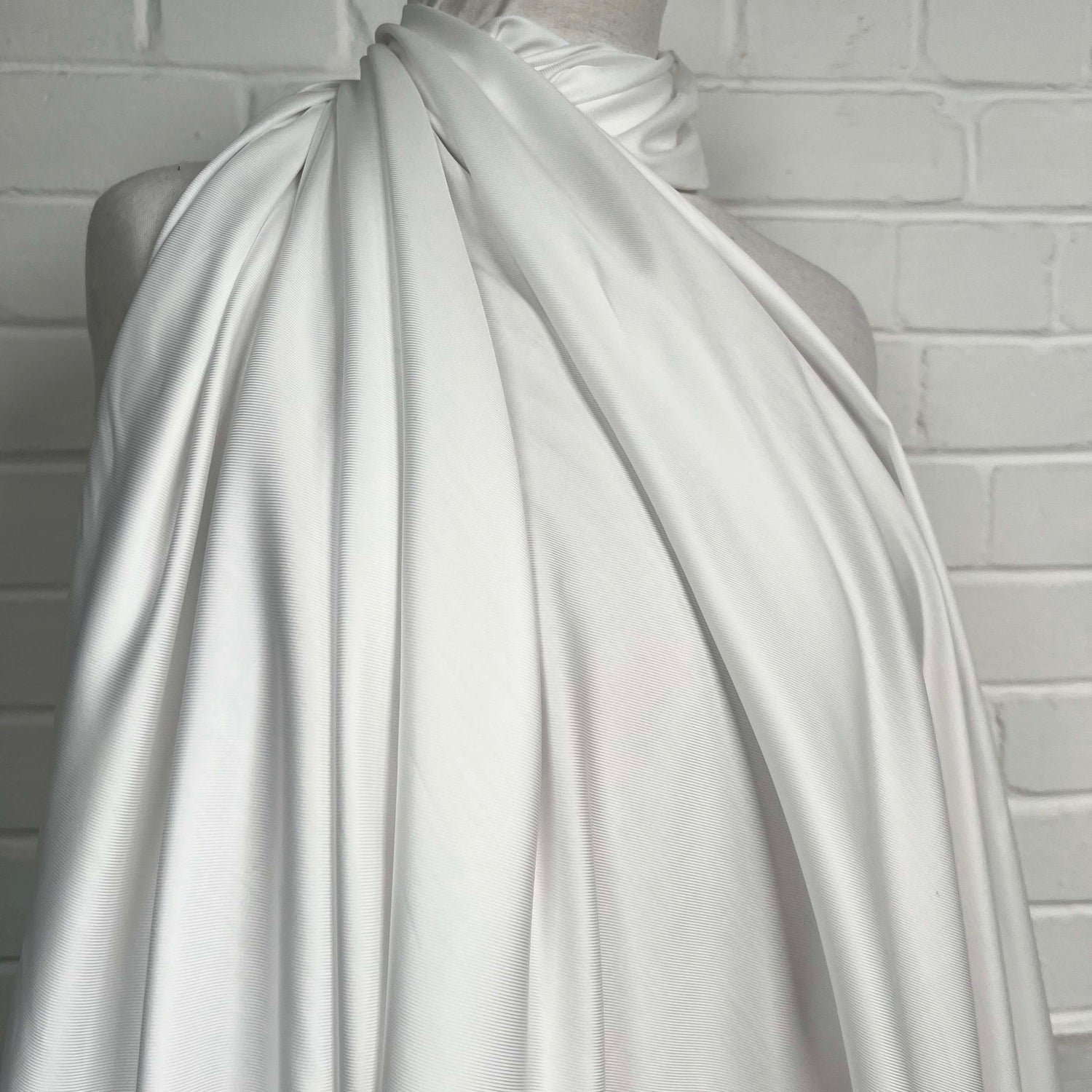 Bianca Perla Viscose White Plain Italian Dress Fabric Mannequin