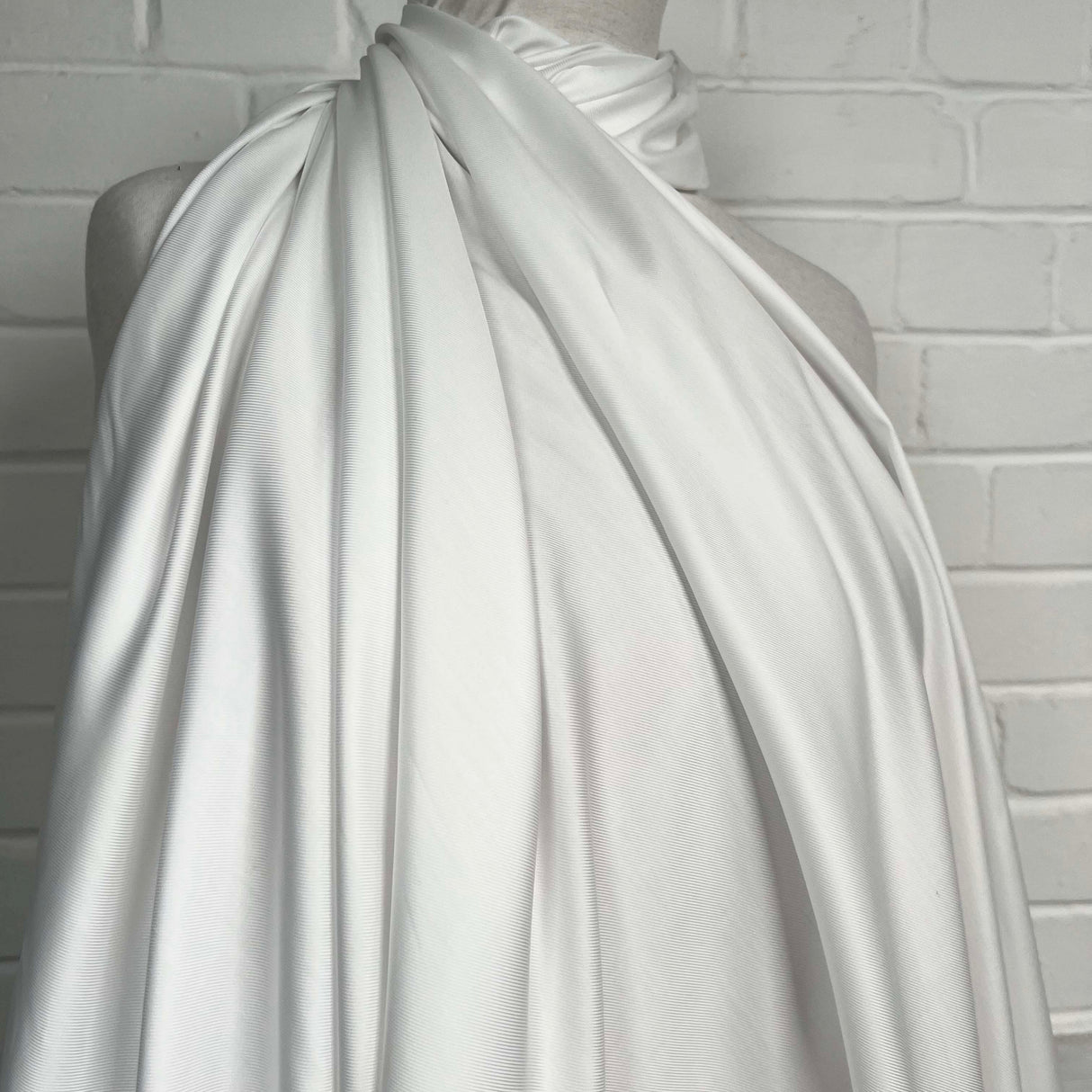 Bianca Perla Viscose White Plain Italian Dress Fabric Mannequin