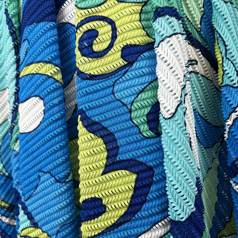 Bikini Breeze BlueOpen Knit Pucci Ribbed Polyester Jersey Fabric Drape