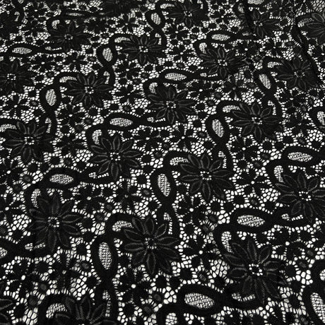 Black Petal Stretch Lace Polyamide Elastane Floral Dress Fabric
