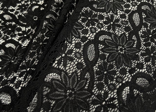 Black Petal Stretch Lace Polyamide Elastane Floral Dress Fabric CU1