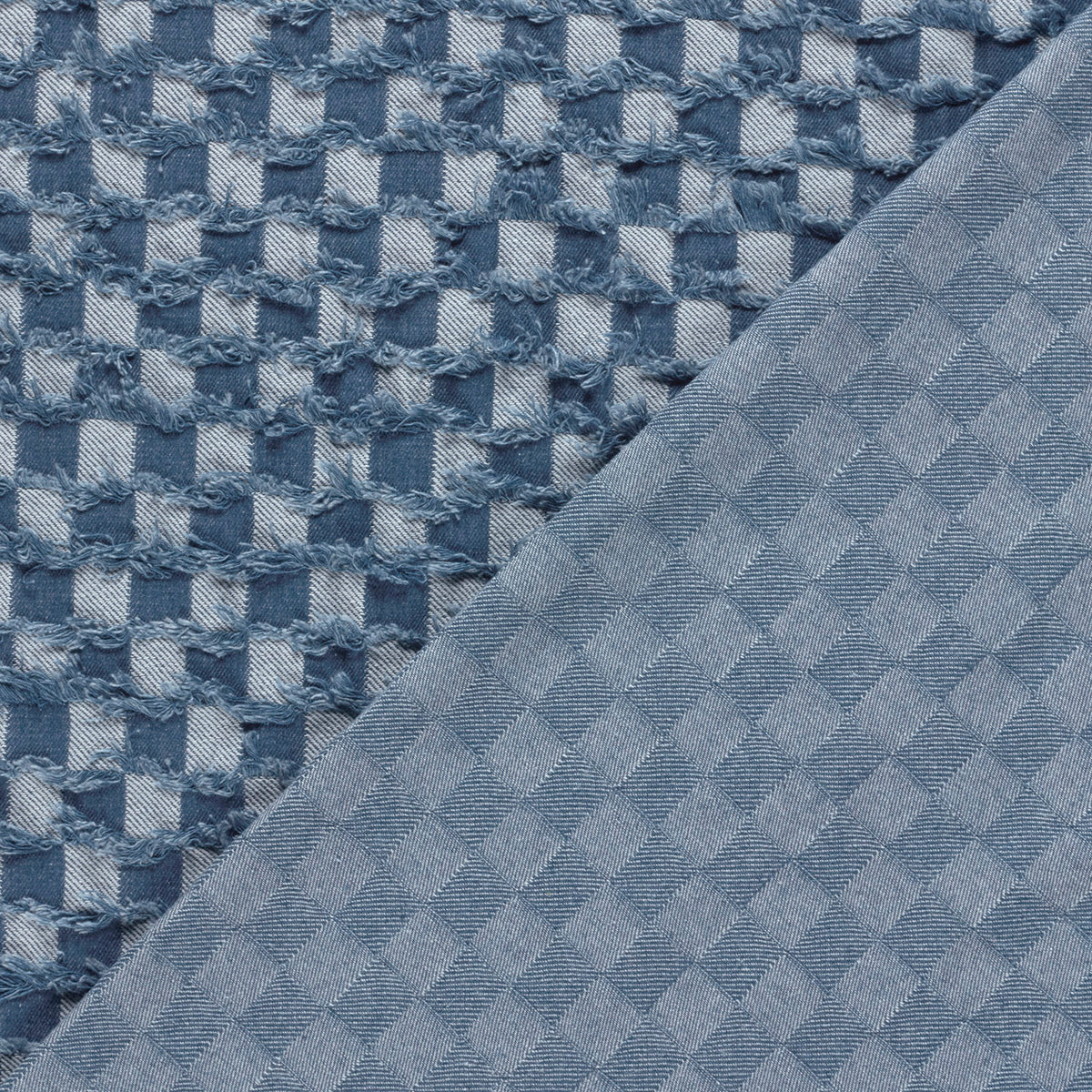Rebel Denim Blue Checked Jacquard Cotton Dress Fabric fabric, folded