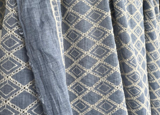 Boho Blue Diamond Cotton Embroidered Sky 131gsm Dress Fabric hang