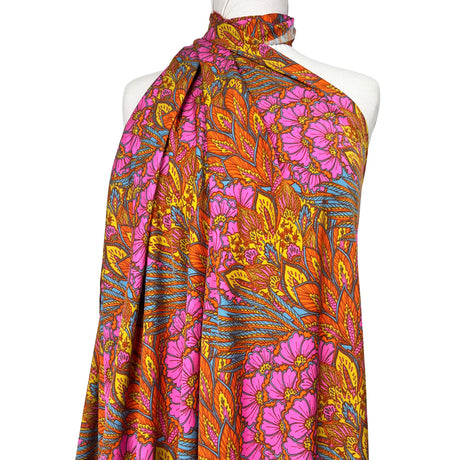Bold Floral Paisley Orange and Pink Viscose Abstract Dress Fabric Mannequin