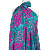 Bold Floral Paisley Teal and Pink Viscose Abstract Dress Fabric Mannequin