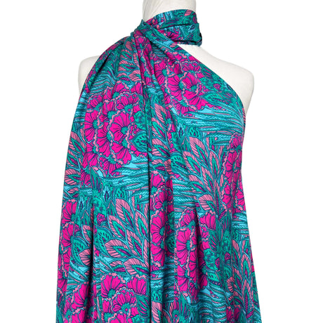 Bold Floral Paisley Teal and Pink Viscose Abstract Dress Fabric Mannequin