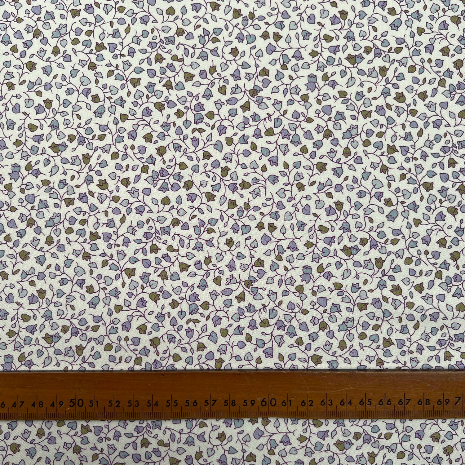 Brushed Cotton Winter Meadow Lavender Cream Small Leaf Print Flannel Fabric Ruler