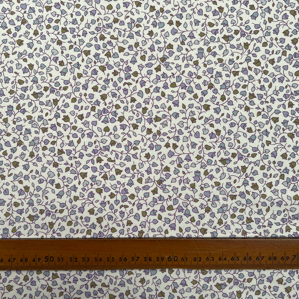 Brushed Cotton Winter Meadow Lavender Cream Small Leaf Print Flannel Fabric Ruler