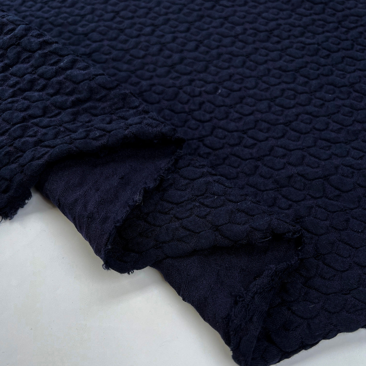 Bubbly Cotton Polyamide Navy Knitted Jersey Fabric Fold