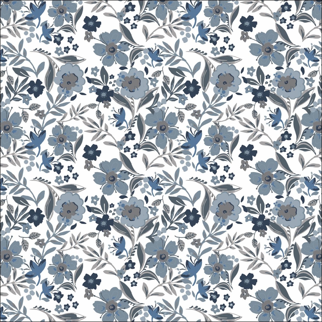 C Pop Blue Belle Printed Cotton Poplin 120gsm Dress Fabric Flat
