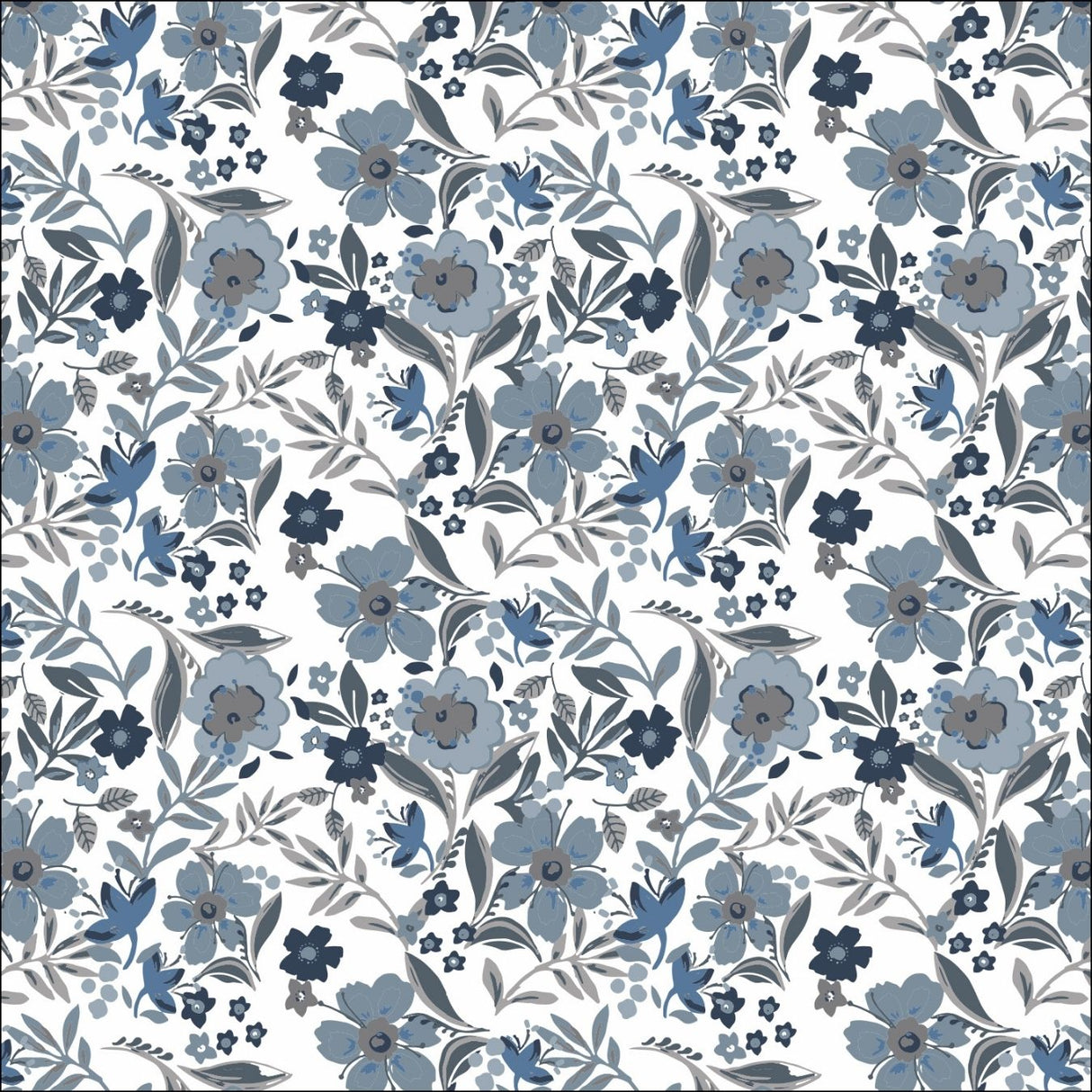 C Pop Blue Belle Printed Cotton Poplin 120gsm Dress Fabric Flat