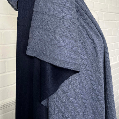 Cable Jersey Blue Marl Polyester Viscose Elastane Rope Double Knit Fabric Hang