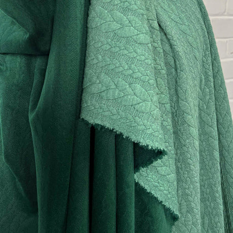 Cable Jersey Green Marl Polyester Viscosea Elastane Rope Double Knit Fabric Hang