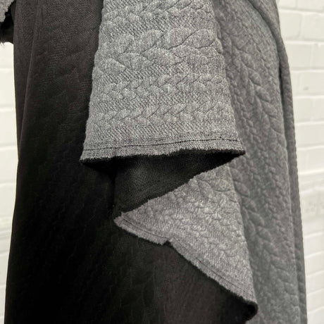 Cable Jersey Grey Marl Polyester Viscose Elastane Rope Double Knit Fabric Hang