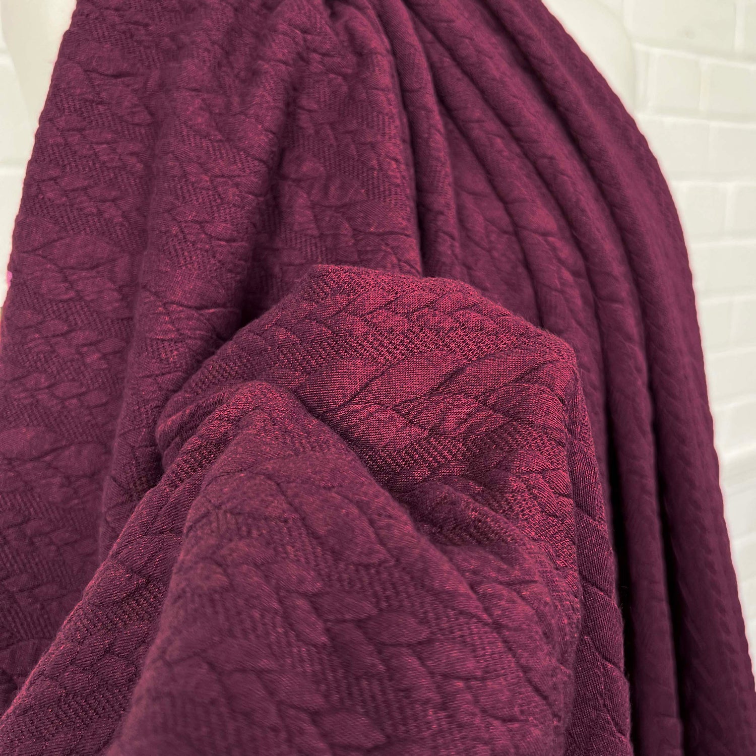 Cable Jersey Plum Polyester Viscose Elastane Rope Double Knit Fabric CU