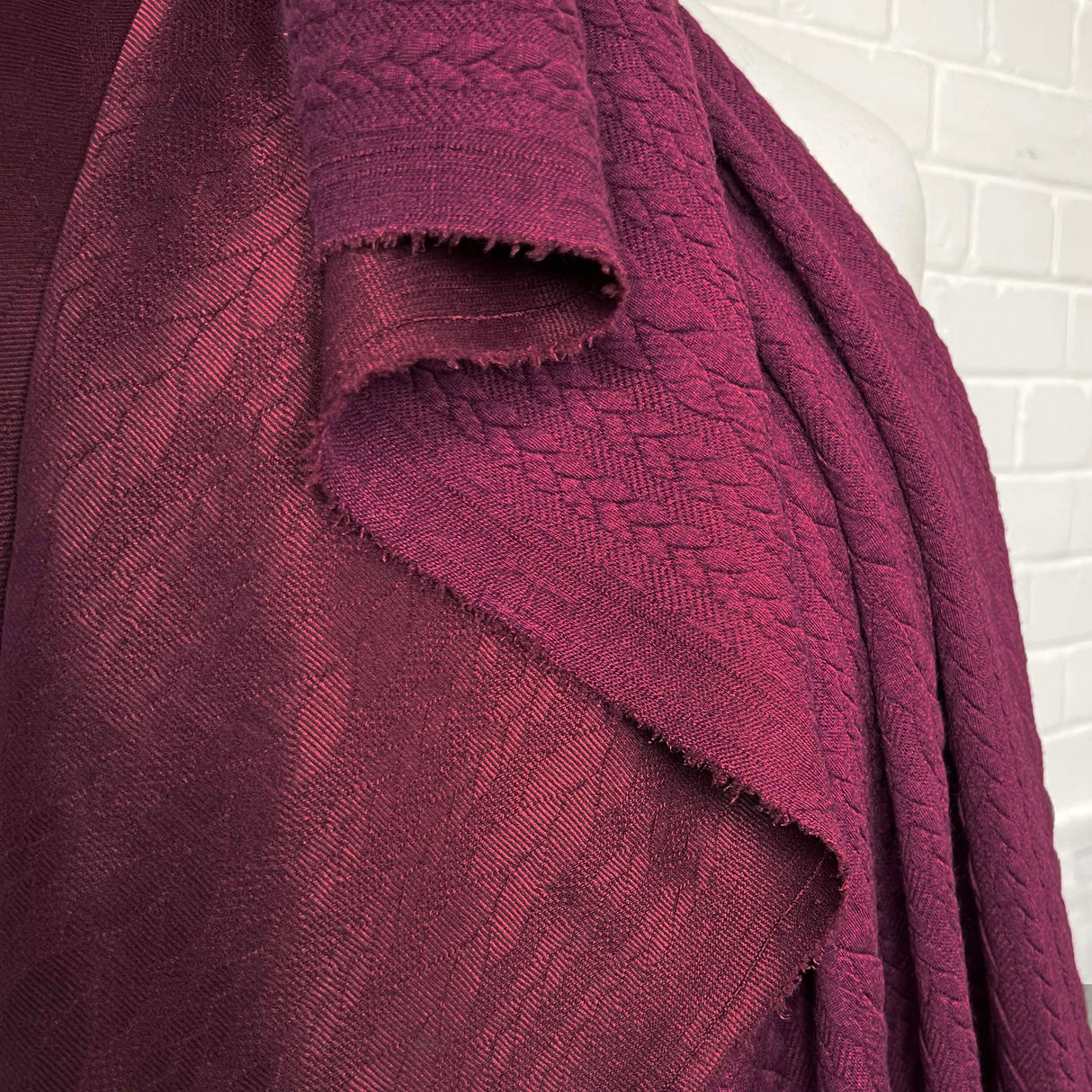 Cable Jersey Plum Polyester Viscose Elastane Rope Double Knit Fabric Hang