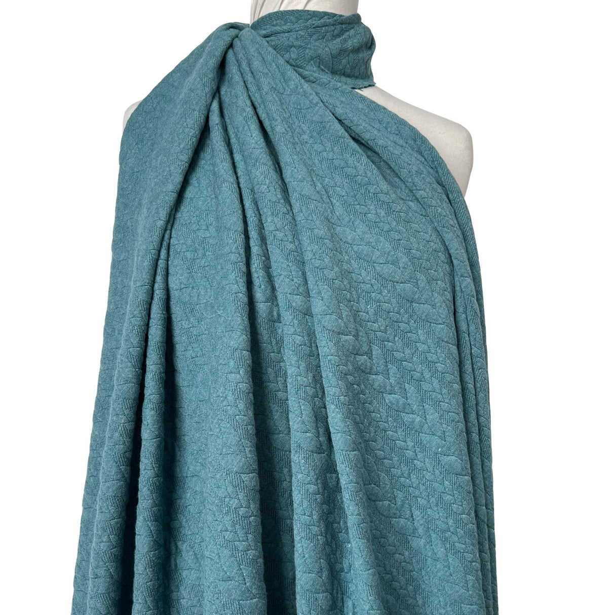 Cable Jersey Teal Marl Blue Polyester Viscose Elastane Rope Double Knit Fabric Mannequin