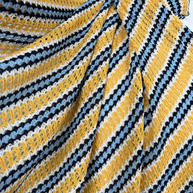 Polycotton Blue Yellow Striped Crochet Fabric Cadiz - Beach Stripe CU