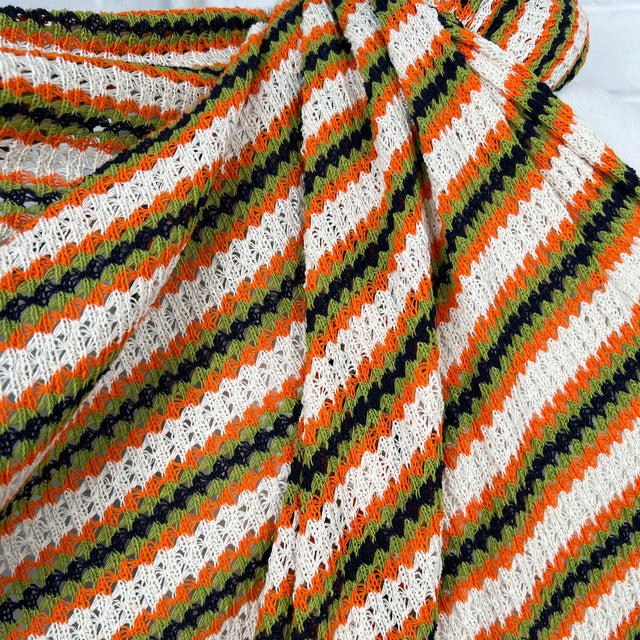 Polycotton Orange green Striped Crochet Fabric Cadiz - Cinnamon Stripe