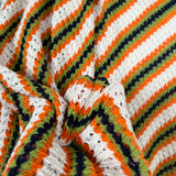 Polycotton Orange green Striped Crochet Fabric Cadiz - Cinnamon Stripe CU