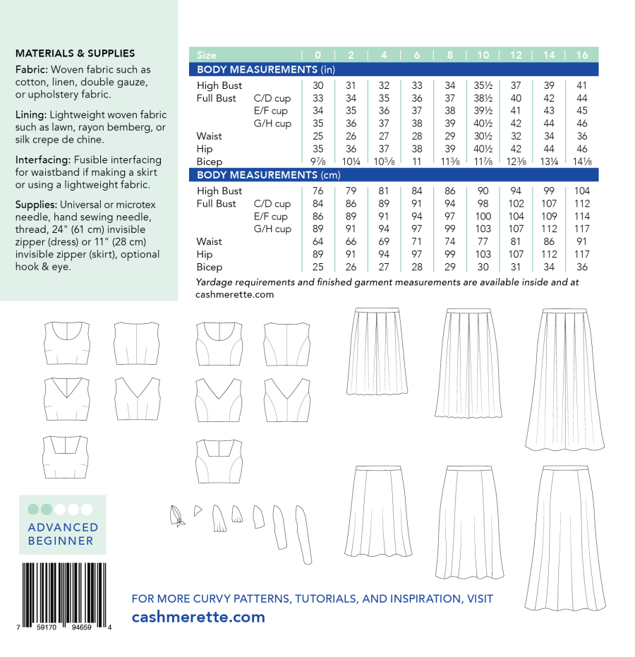 Cashmerette - Upton Dress and Skirt Pattern with  Mix and Match Expansion Pack (Sizes 0-16)