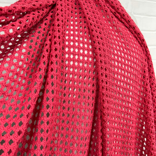 Castaway Crochet Pink Polyester Cotton Knit Fabric CU