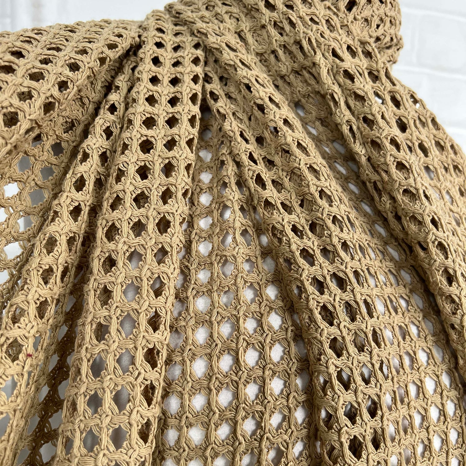 Castaway Crochet Sand Poly Cotton Open Knitted Dress Fabric side