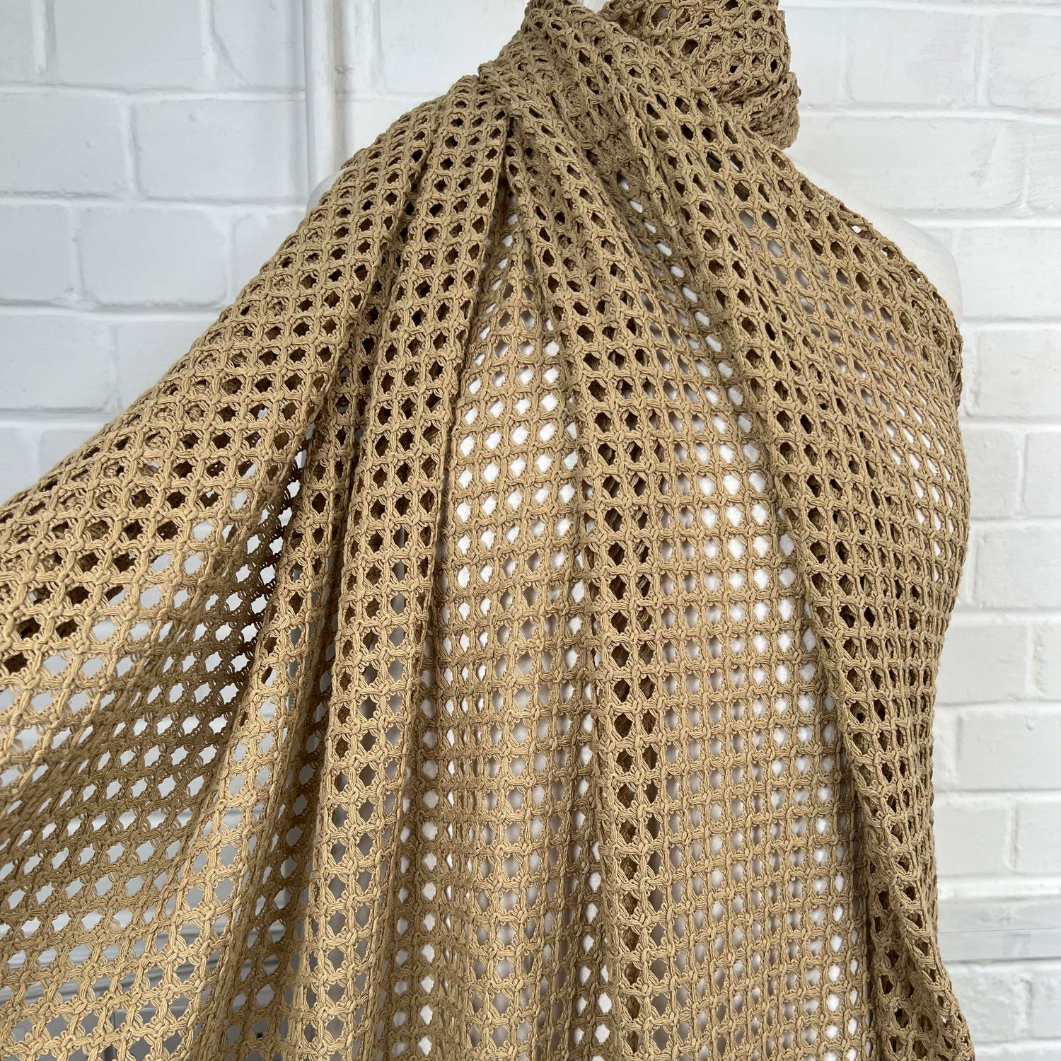 Castaway Crochet Sand Poly Cotton Open Knitted Dress Fabric Mannequin