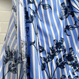 Chelsea Garden Cotton Blue White Floral Stripe Dress Fabric Hang
