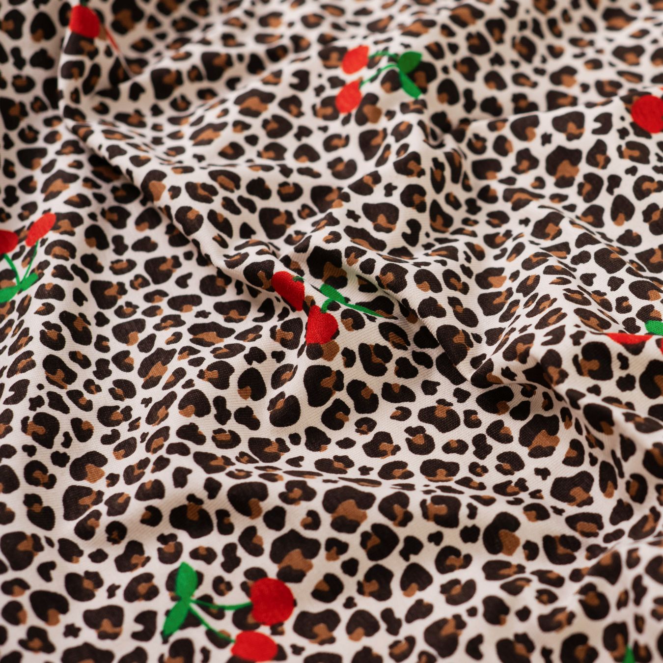 Cherry Roar Animal Fruit Print Knitted Cotton Jersey 190gsm Dress Fabric CU