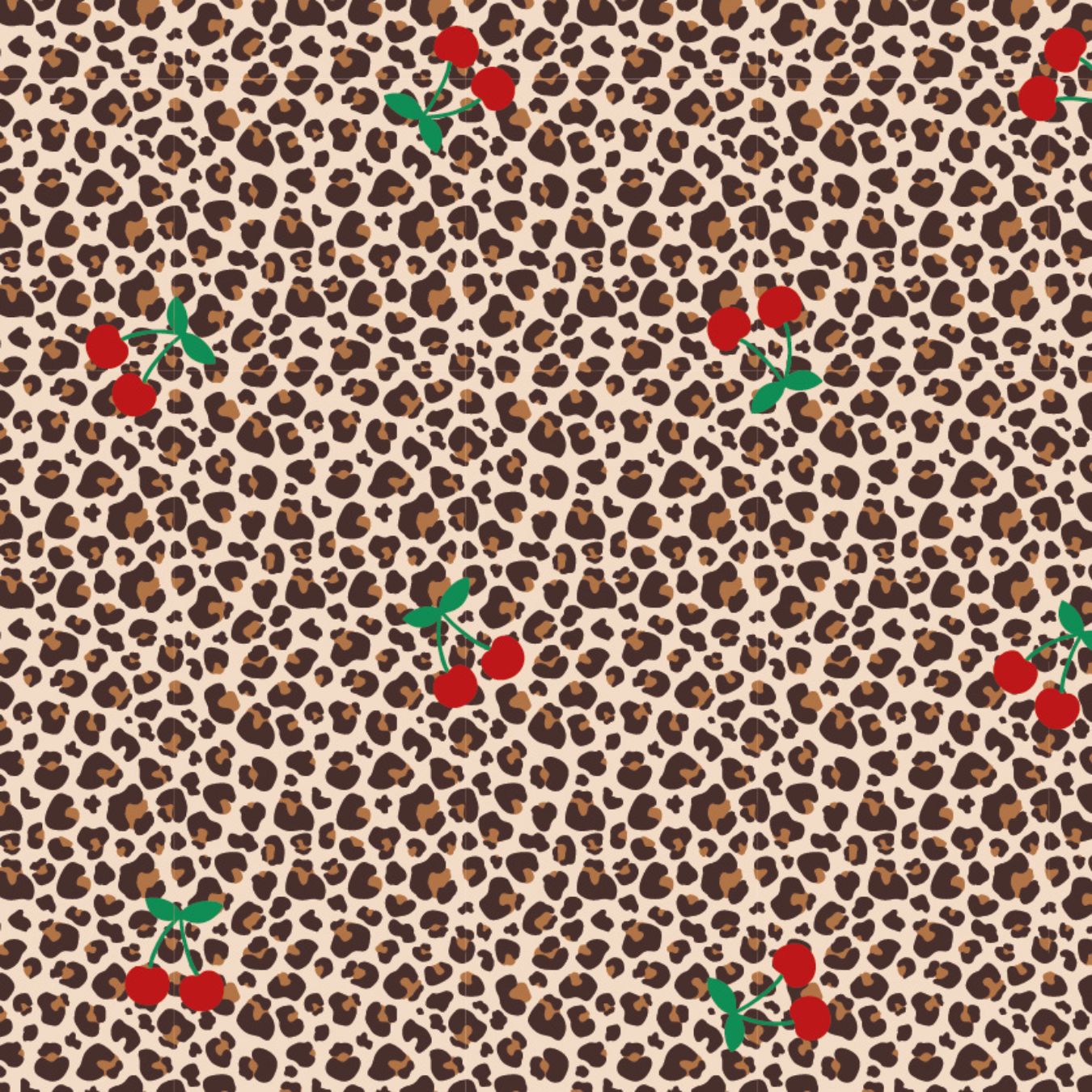 Cherry Roar Animal Fruit Print Knitted Cotton Jersey 190gsm Dress Fabric Flat