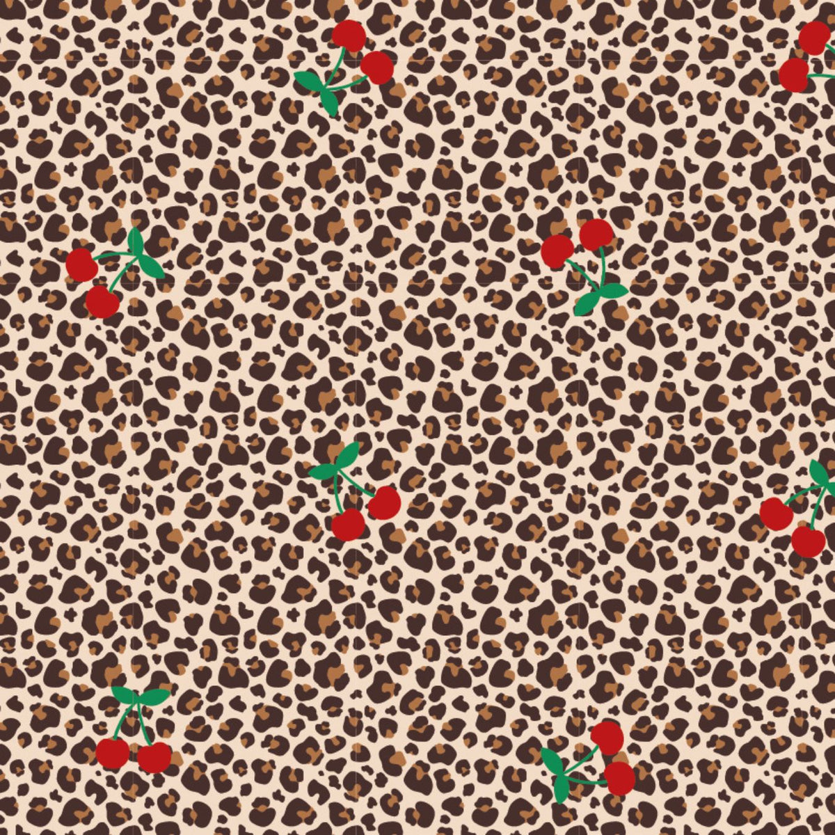 Cherry Roar Animal Fruit Print Knitted Cotton Jersey 190gsm Dress Fabric Flat