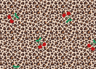 Cherry Roar Animal Fruit Print Knitted Cotton Jersey 190gsm Dress Fabric Flat