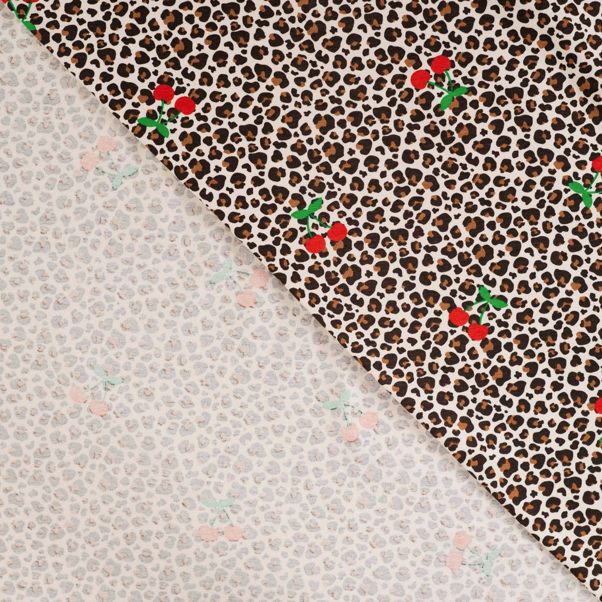 Cherry Roar Animal Fruit Print Knitted Cotton Jersey 190gsm Dress Fabric Fold
