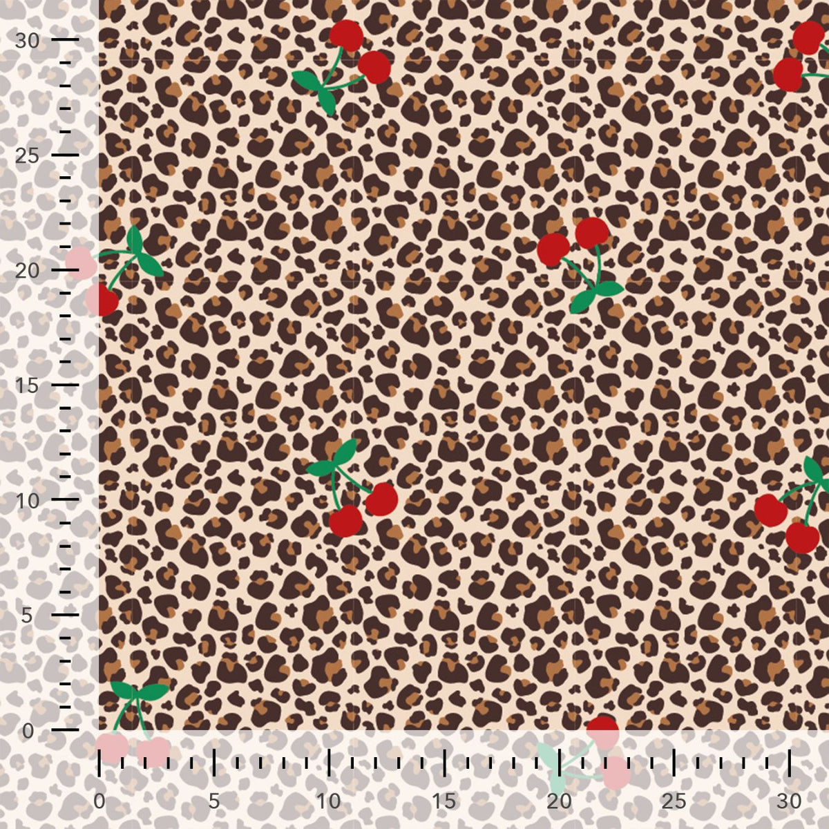Cherry Roar Animal Fruit Print Knitted Cotton Jersey 190gsm Dress Fabric Ruler