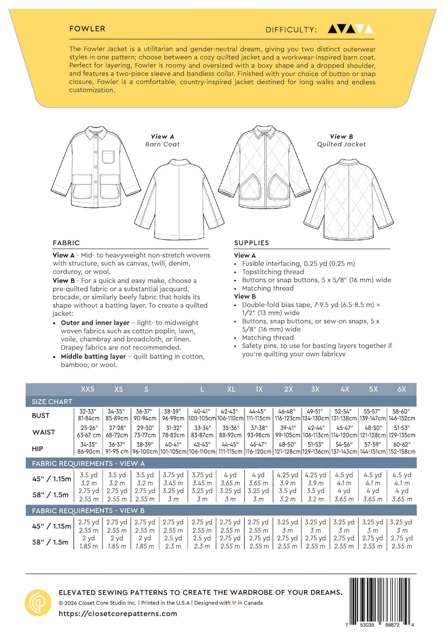 Closet Core Patterns - Fowler Jacket Pattern