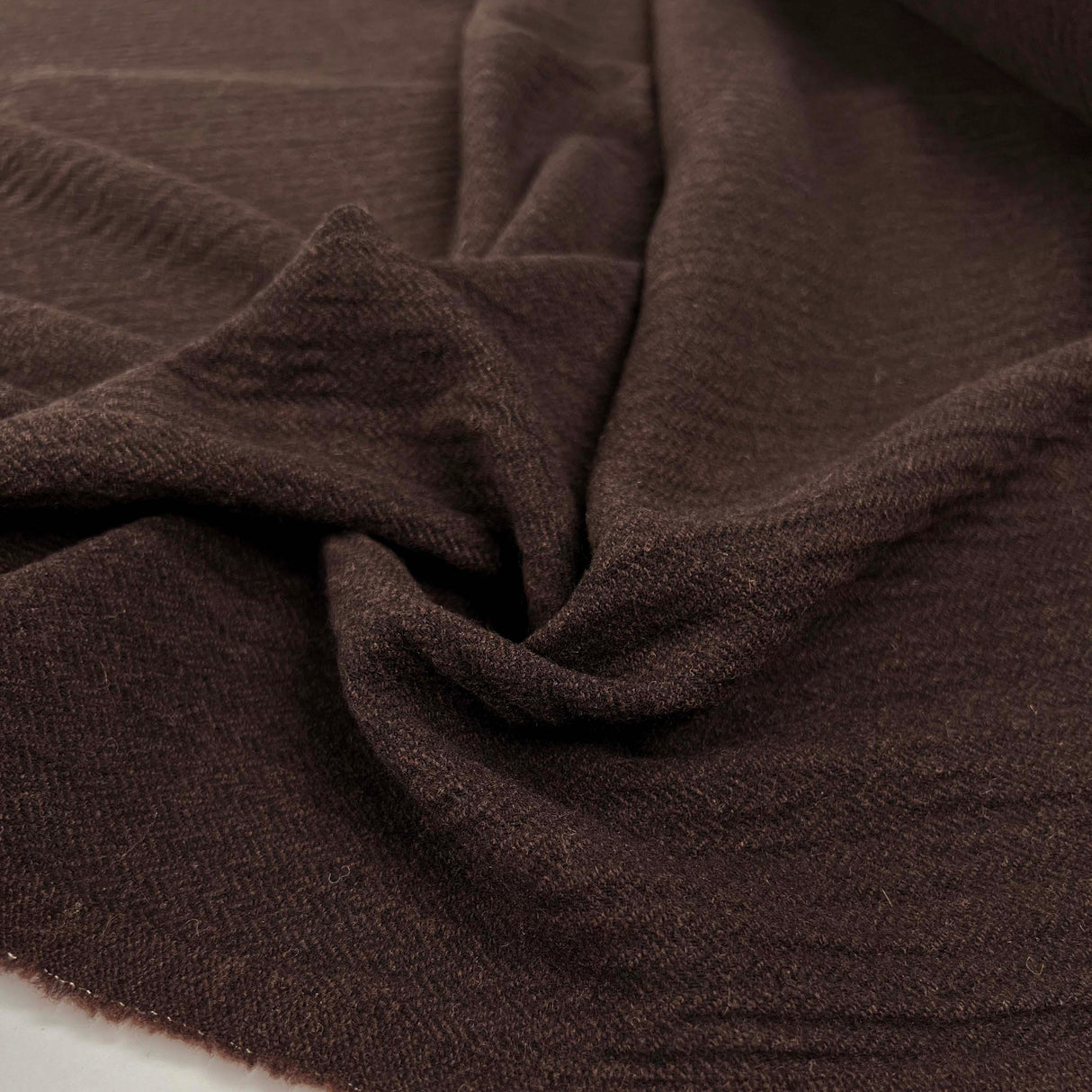 Cocoa Butter Wool Polyester Elastane Brown Herringbone Coating Fabric CU