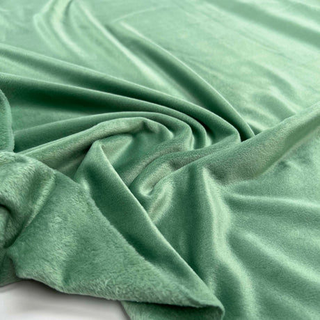 Comfort Velour Mint Green Polyester Elastane Soft Fleece Jersey Fabric Close up 