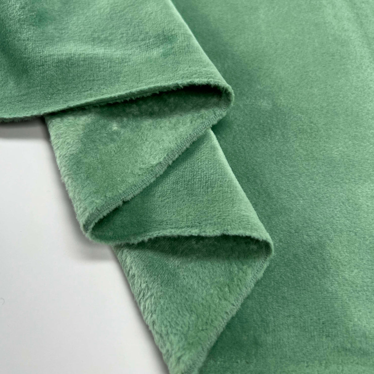 Comfort Velour Mint Green Polyester Elastane Soft Fleece Jersey Fabric Fold