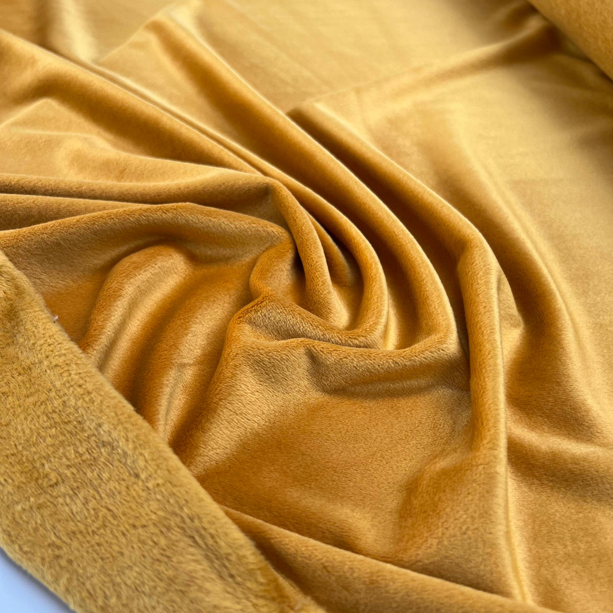 Comfort Velour Mustard Yellow Polyester Elastane Soft Fleece Jersey Fabric Close Up