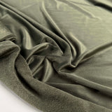 Comfort Velour Olive Green Polyester Elastane Soft Fleece Jersey Fabric Close Up