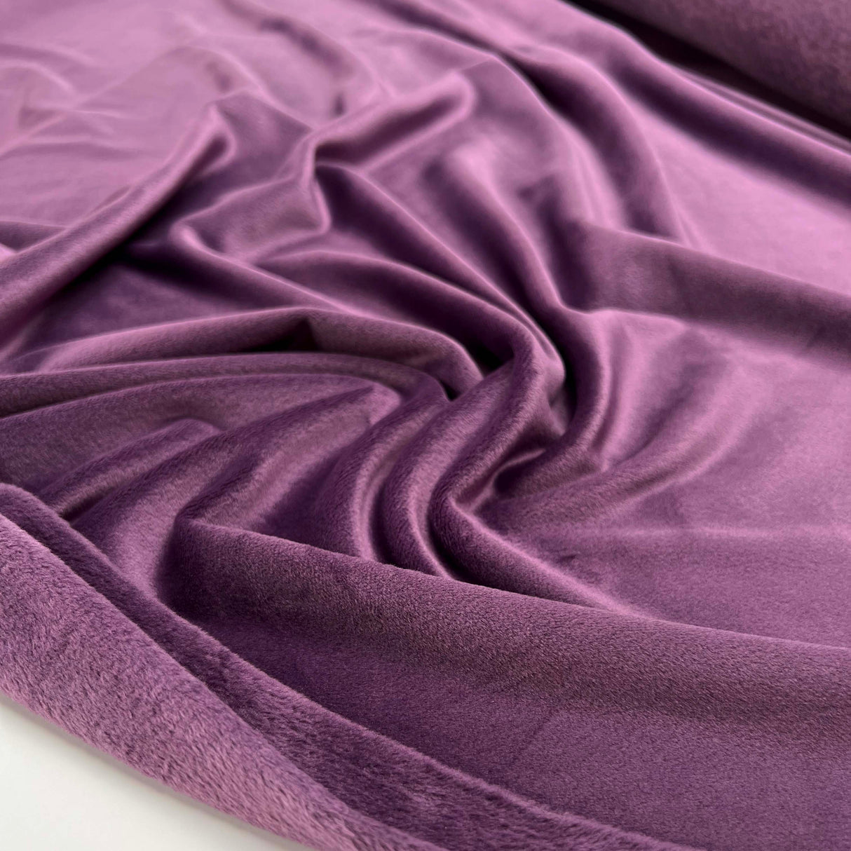 Comfort Velour Purple Polyester Elastane Soft Fleece Jersey Fabric Close Up