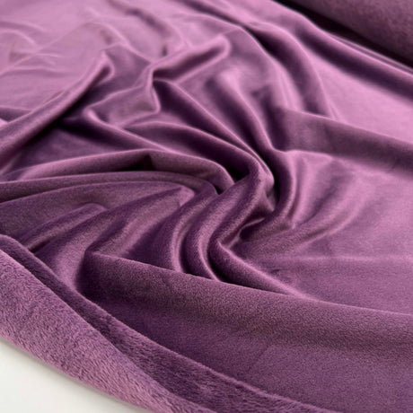 Comfort Velour Purple Polyester Elastane Soft Fleece Jersey Fabric Close Up