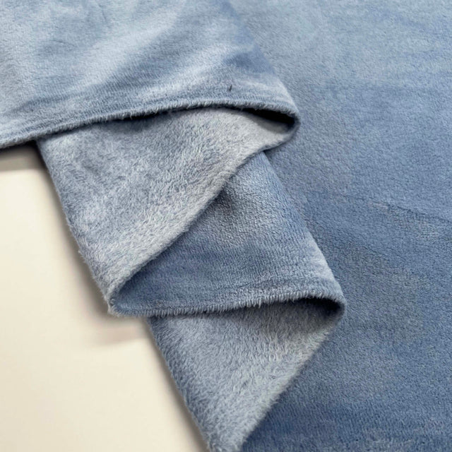 Comfort Velour Sky Blue Polyester Elastane Soft Fleece Jersey Fabric Fold