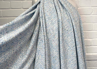 Confetti Tweed Aqua Blue Poly Cotton Metallic Jersey Fabric Mannequin